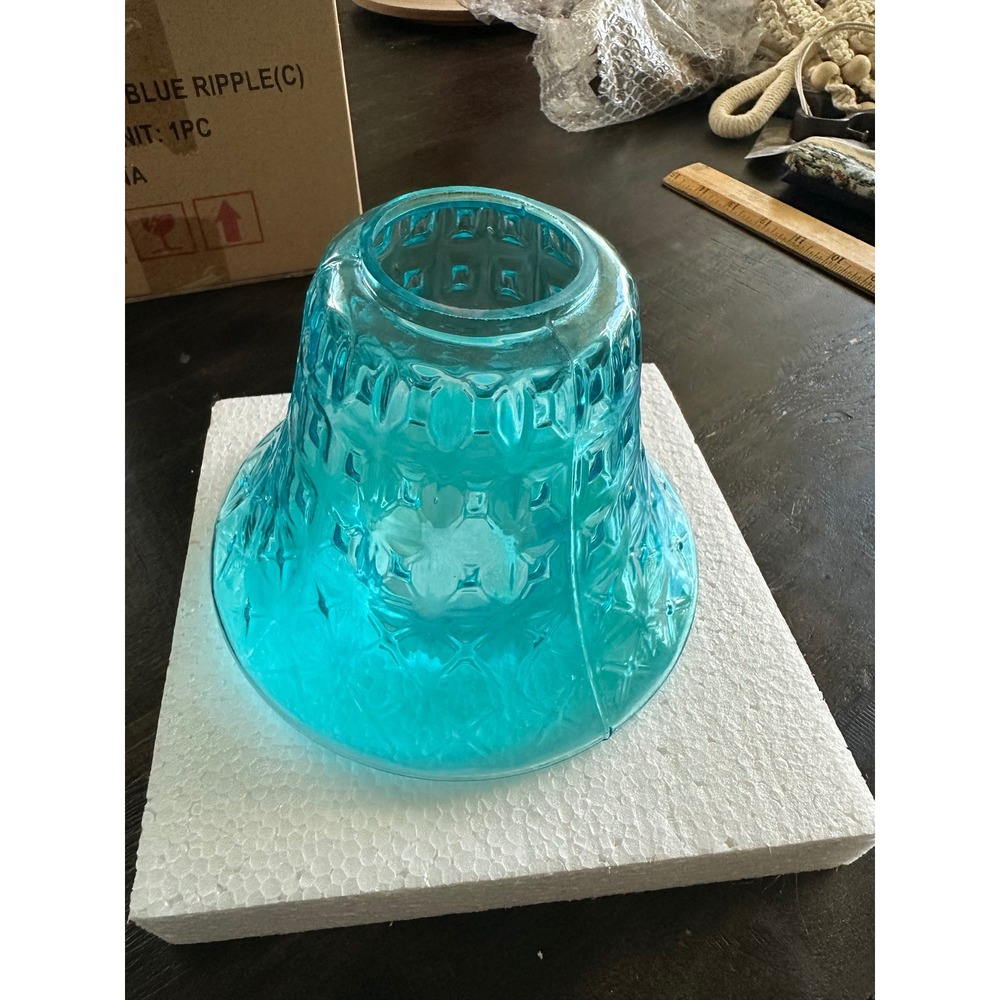 Yankee Candle Blue Ripple Glass Jar Shade & Sea Breeze Crackle Tray Set 1341443
